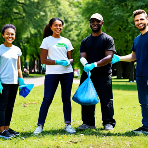Home 6 **
"A group of diverse, fully clothed community members participating in a neighborhood cleanup event. They are collecting litter in a park with green trees and flowers, using gloves and trash bags. Focus on teamwork and community spirit. Safe for work, appropriate content, fully clothed, family-friendly, perfect anatomy, correct proportions, natural pose, professional photography, high quality."
**