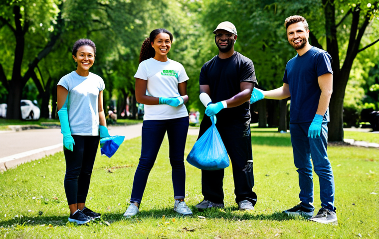 **
"A group of diverse, fully clothed community members participating in a neighborhood cleanup event. They are collecting litter in a park with green trees and flowers, using gloves and trash bags. Focus on teamwork and community spirit. Safe for work, appropriate content, fully clothed, family-friendly, perfect anatomy, correct proportions, natural pose, professional photography, high quality."
**