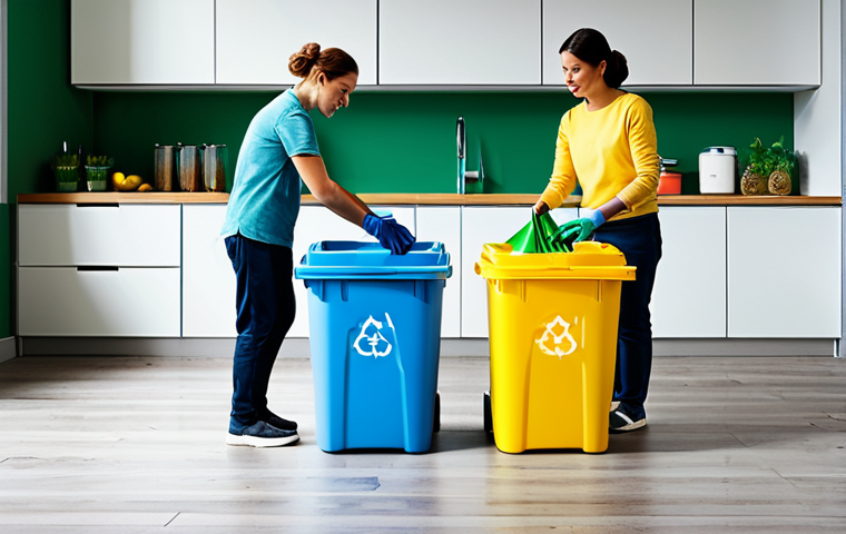 폐기물처리 초보자를 위한 가이드 - Home Waste Separation**

"A family separating household waste into different colored bins (green for...