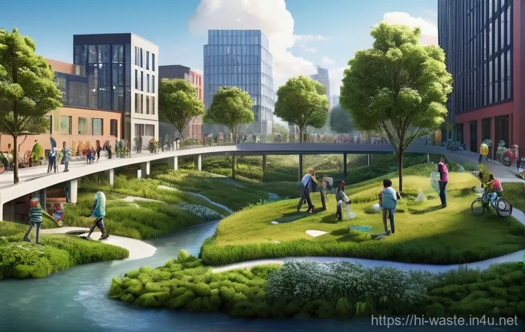폐기물처리 환경규제와 영향 - **Prompt 1: The Harmony of a Circular Economy**
    "A vibrant, optimistic illustration of a thrivin...