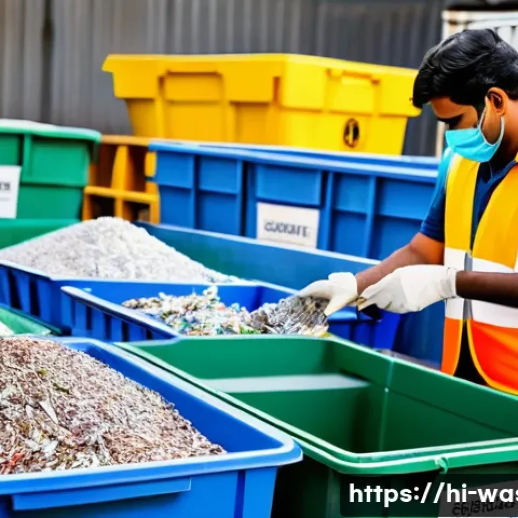 폐기물처리 관련 자격증 비교 - A professional Indian waste management technician wearing protective gloves, a high-visibility vest,...