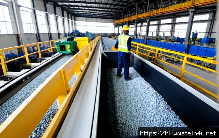 폐기물처리 환경 관련 직무 분석 - Photorealistic wide-angle scene of a modern waste processing facility in India, a safety-vested envi...